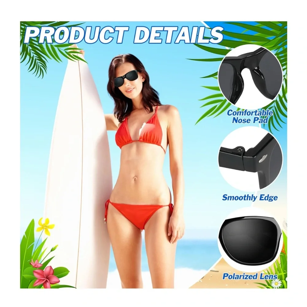 8 Pack of Classic Black Sunglasses Set with UV Protection for Summer Beach Party